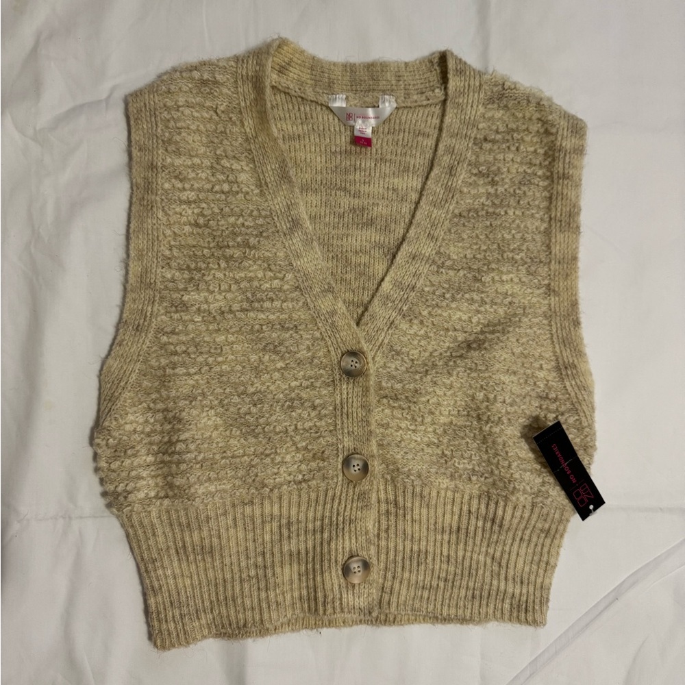 No Boundaries Tan V-Neck Sweater Vest